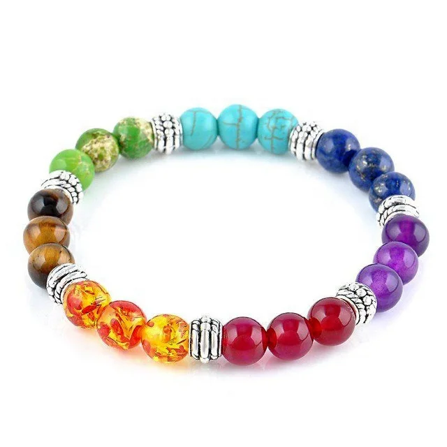 IRLIN 7 Chakra Reiki Healing Stone Balance Energy Volcanic Lava Stone Amethyst Bracelet Rock Stone Bracelet