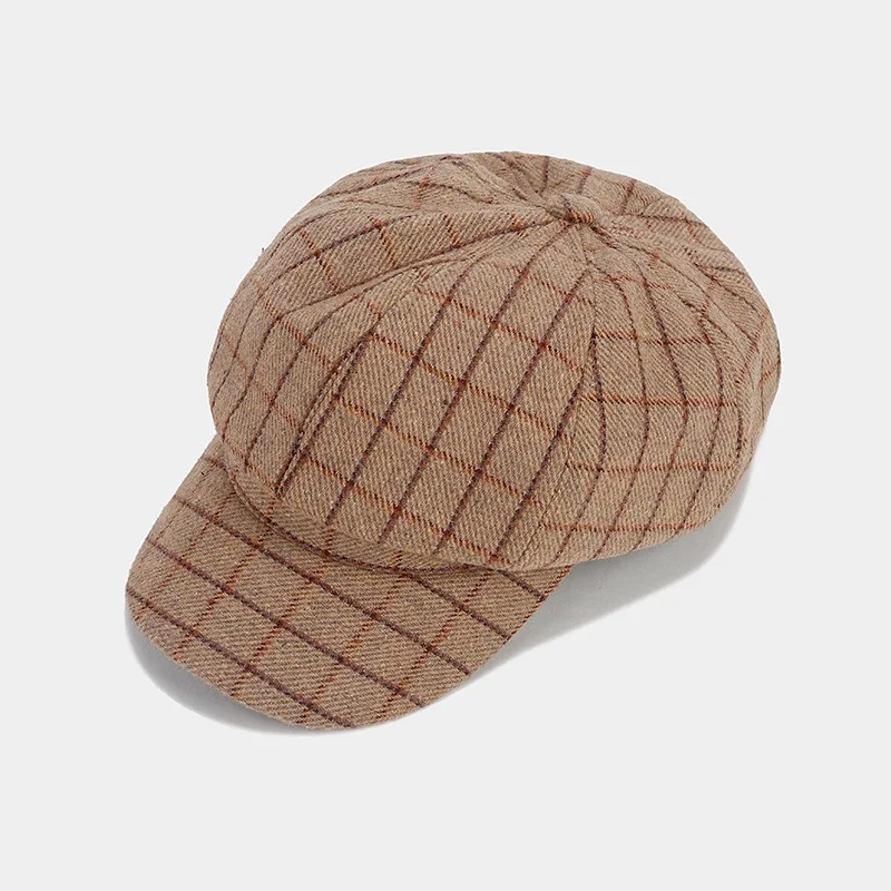 Hot Sale Fashion Women Berets octagonal Newsboy Cap Plaid Design Beret Hat for Women 8 Panels Newsboy Cap