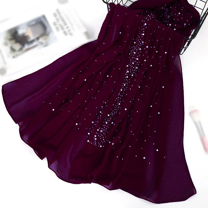 Wholesale Malaysia Stylish Rhinestone Hijab Chiffon Scarf Shawl Porcelain Diamond Headscarf for Women