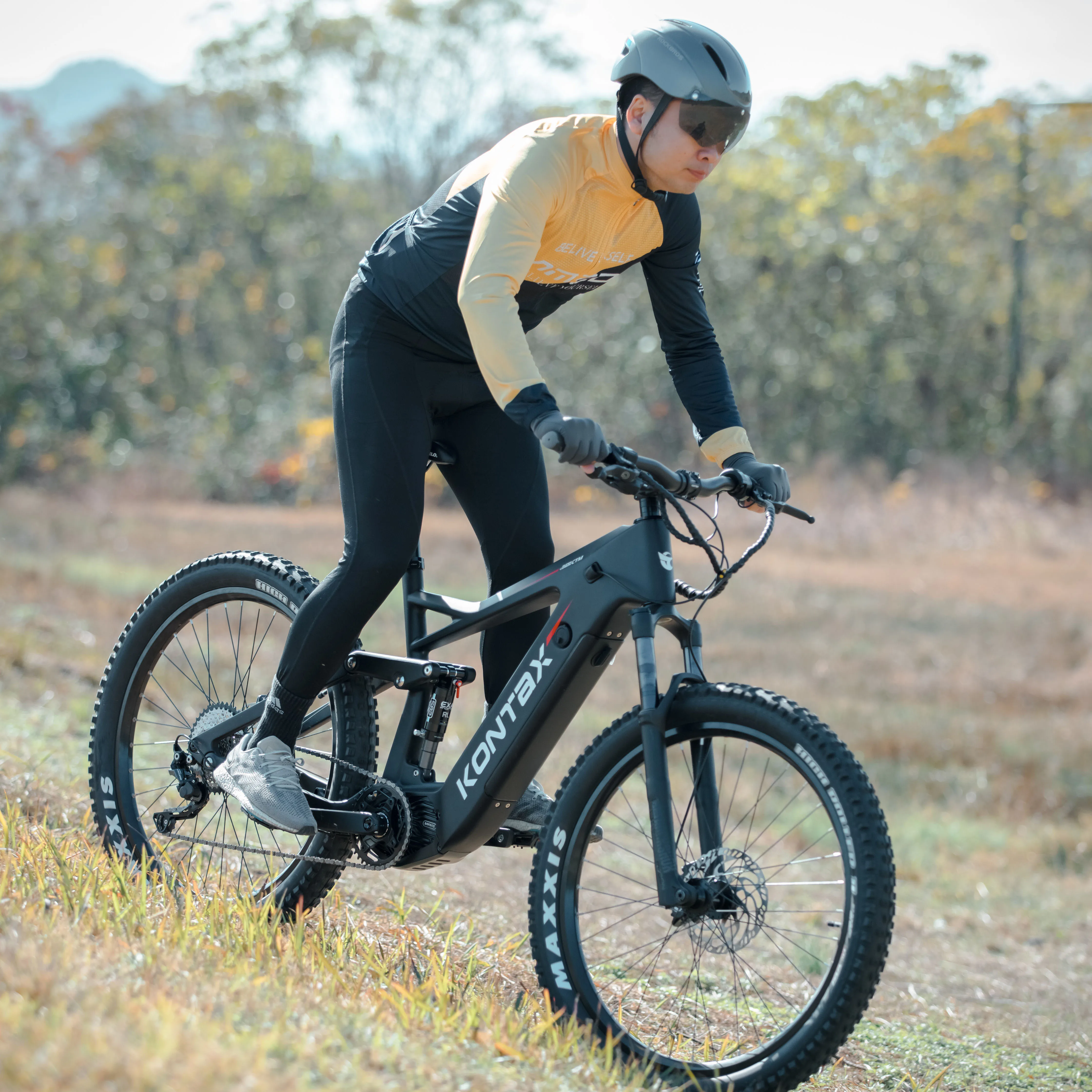 2021 KONTAX Offer For Carbon Fiber Bafang Mid Drive M600 500W Electric Mountain Bike Full Suspension eMTB Mountain ebike