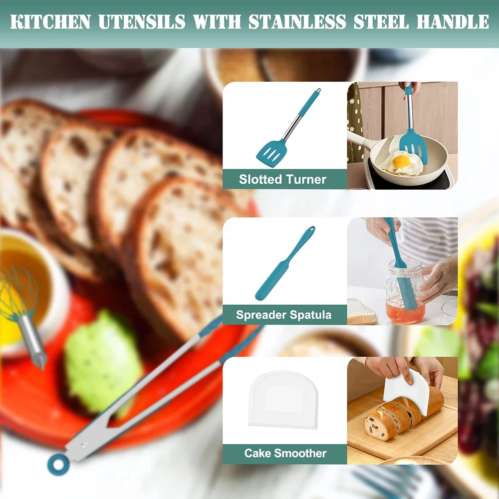 TOALLWIN kitchen tools gadgets household silicone cooking utensils kitchen set heat resistant silicone kitchen utensils set