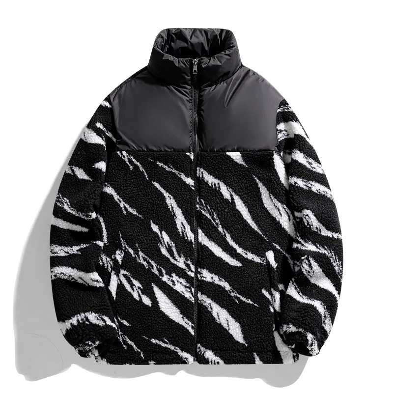 Custom Logo Winter Warm Zebra Pattern Poly Fleece Coat Sporty and Casual Coat for Men New Models