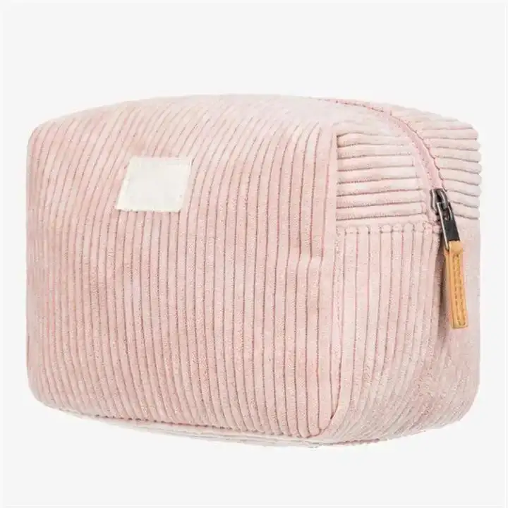 New Fashion Style Pink Cute Zipper Bags Small Portable Corduroy Cosmetic Organizer Bag Designer