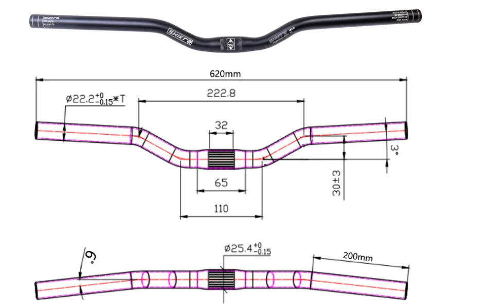 Mtb Aluminum Handlebar Bicycle Handlebar 25.4*620mm Matt Black Handlebars For Mountain Bike Accessories