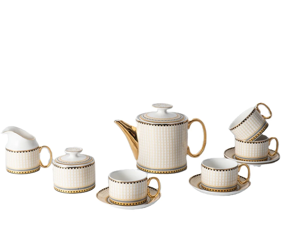 15pcs England Afternoon Tea Set Golden Design Ceramic Tea Cup Set Teapot Arabic Style Coffee Cup Set