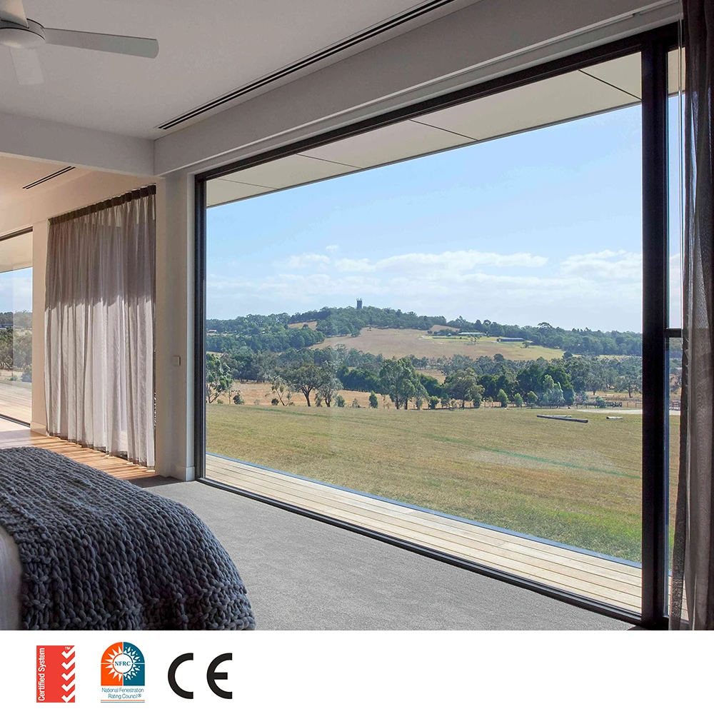 Customization design large size aluminum pictures window double tempered glazed fixed windows for Residential Villa