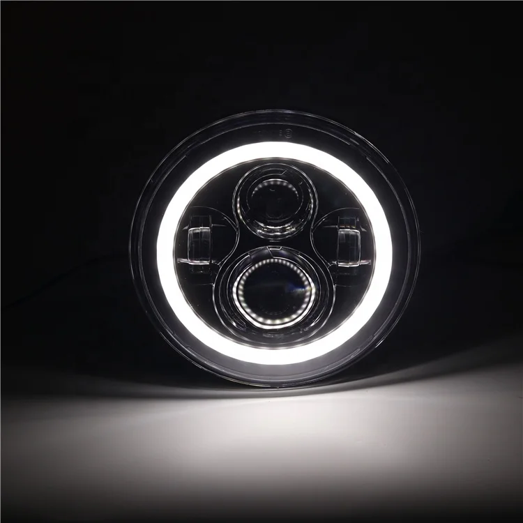 Chrome Black 7 Inch Round LED Headlight with Halo Ring Amber Turn Signal High Low Beam for VW Beetle Classic Land Rover Toyota