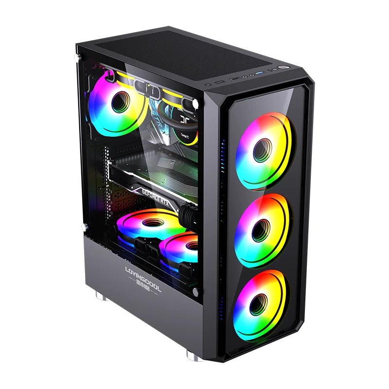 LOVINGCOOL OEM/ODM Hot Sale Mid Tower PC Computer Case Mesh Front Panel M-ATX Gaming PC Case With Tempered Glass Side Panel
