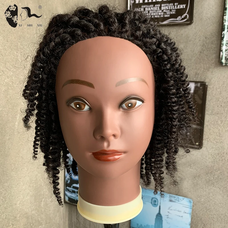 Factory direct sales Black curly hair afro training barber neck mannequin training head 100 human hair head of training