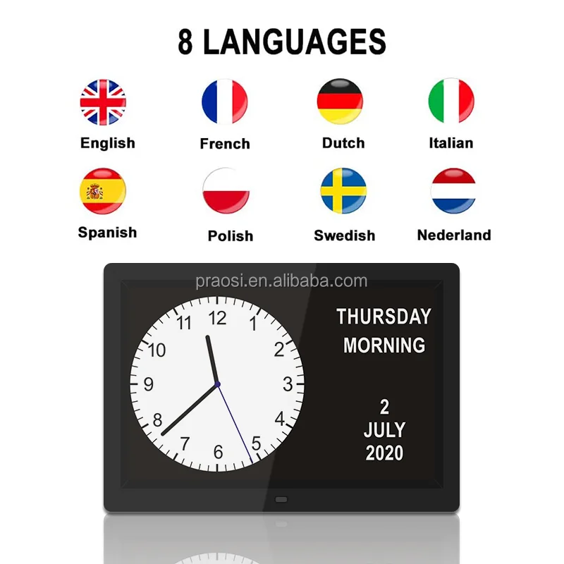 Pros New Arrival 12 Inch Reminder Memory Loss Dementia Calendar Led Desk Table Digital Calendar Day Clock