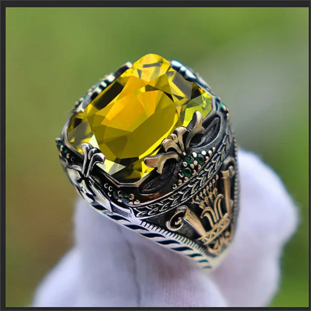 Gemstone Jewellery 925 Silver Plated Ring Luxury Multicolour Saudi Mens Fashion Alloy Silver Ring