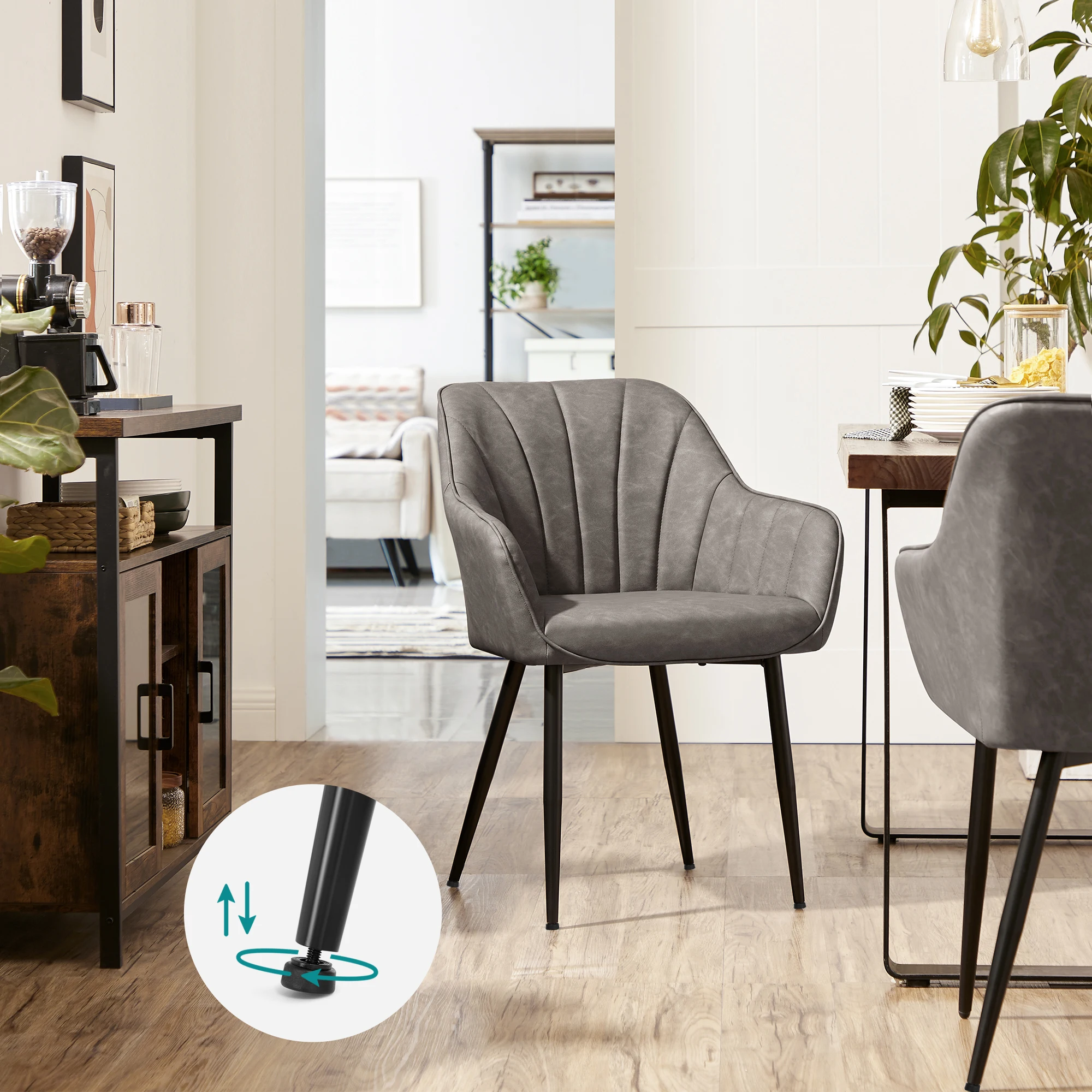 SONGMICS Cheap  Wooden Armrests Dining Chair Wood Metal Legs Kitchen Living Room Lounge dining Room Chair