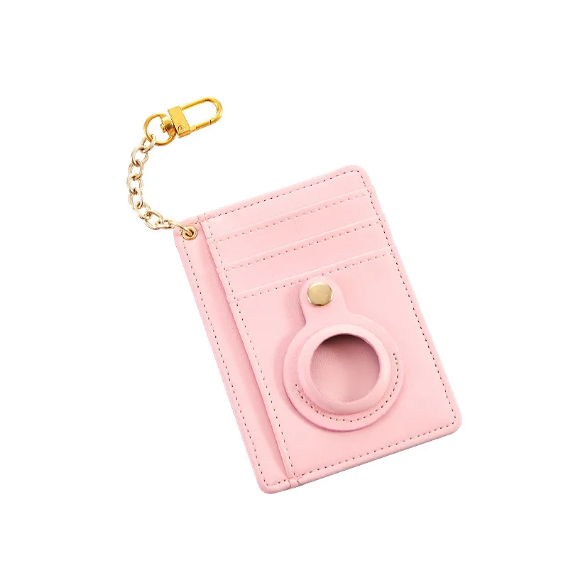 Hot selling  with key chain Airtag tracker protective sleeve PU leather card wallet slim with ID card clip card holder