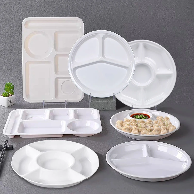Wholesale White Divided Fast Food Tray School Canteen 3/4/6 Compartment Melamine Lunch Dinner Plates For Kids