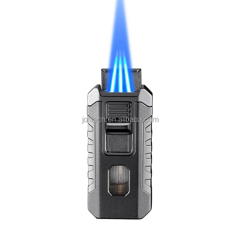 Wholesale Custom logo windproof cigar butane refillable gas torch smoking accessories jet gasoline isqueiro encendedores lighter