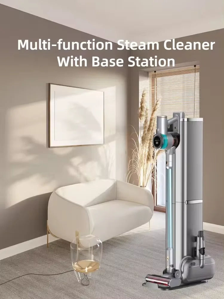Multi-Functional Electric Wireless Floor Wipe Stick Vacuum Cleaner Steam Mop With Base Station