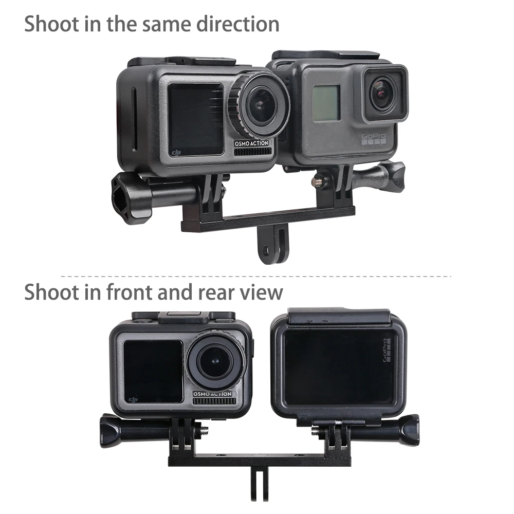 SUREWO Aluminum Double Mount Adapter for GoPro Hero 7 6 5 Black DJI Omso Action - Suitable for Camera Housing Handheld Monopod
