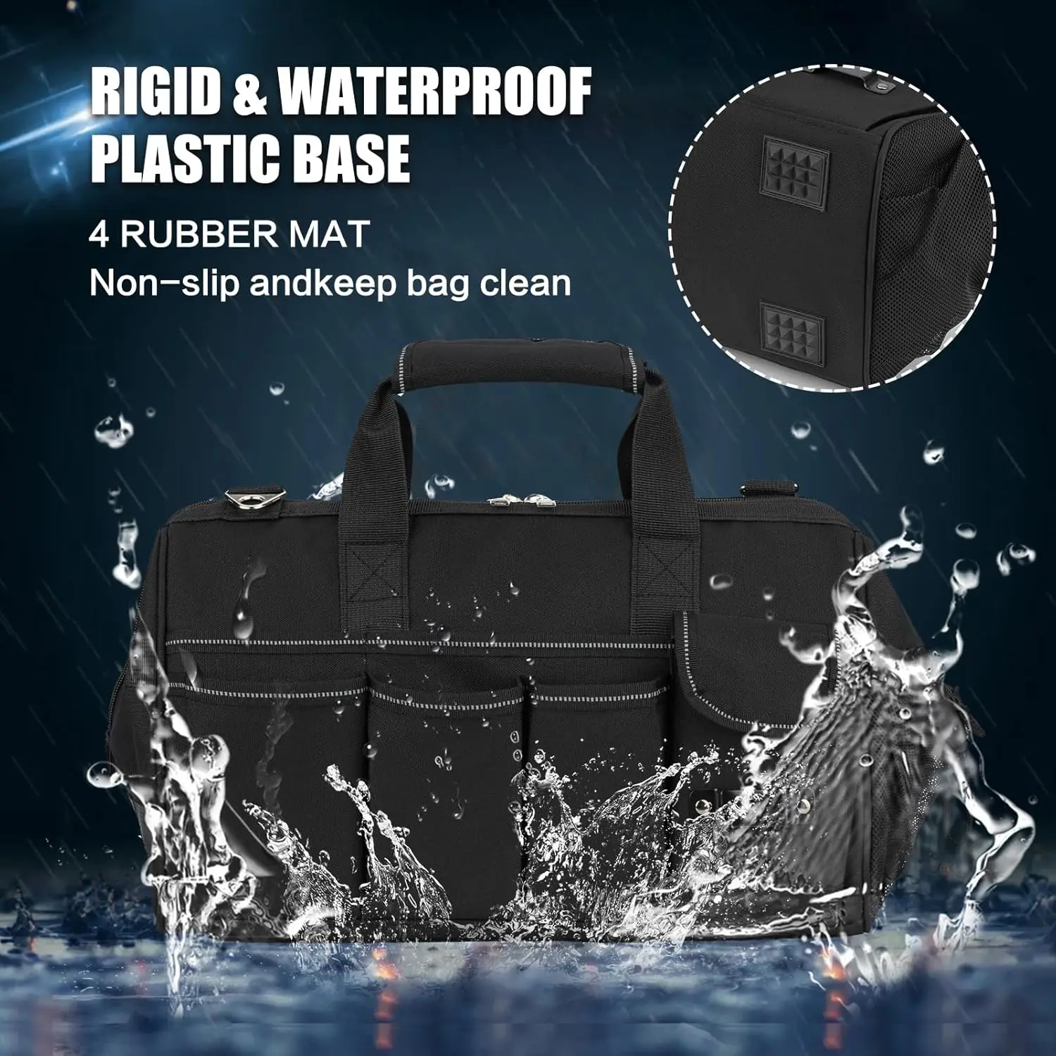 Water-Resistant 16 Inch Foldable Open Top Tool Bag Organizer Premium Durable Electrician Tool Bag