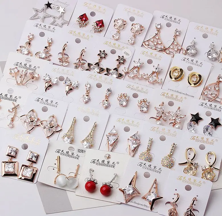 Aug jewelry mixed wholesale zircon earrings brand high-end luxury rhinestone pearl gemstone ladies bulk earrings