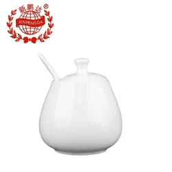 High quality White round Design Bone China Sugar Pot Ceramic sugar jar with spoon
