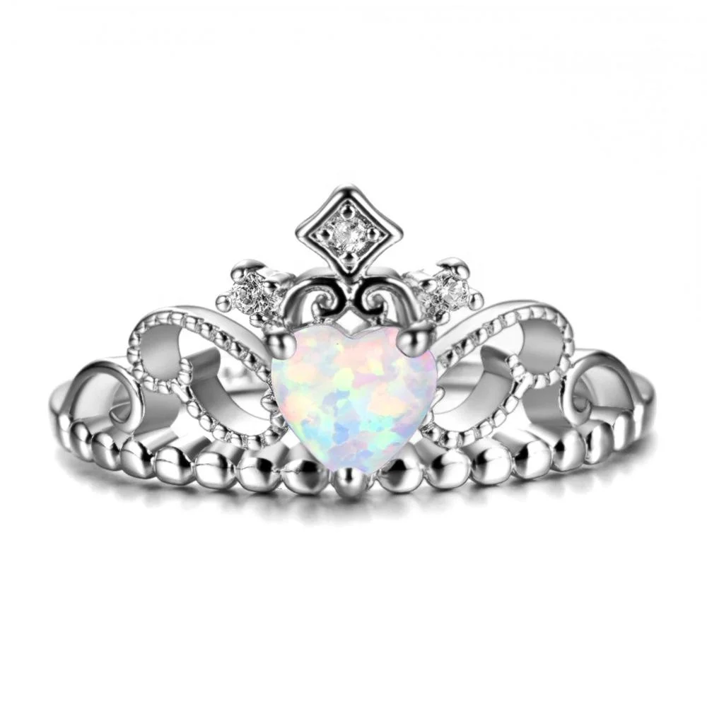 
Ring woman S925 sterling silver heart shaped white opal crown ring 