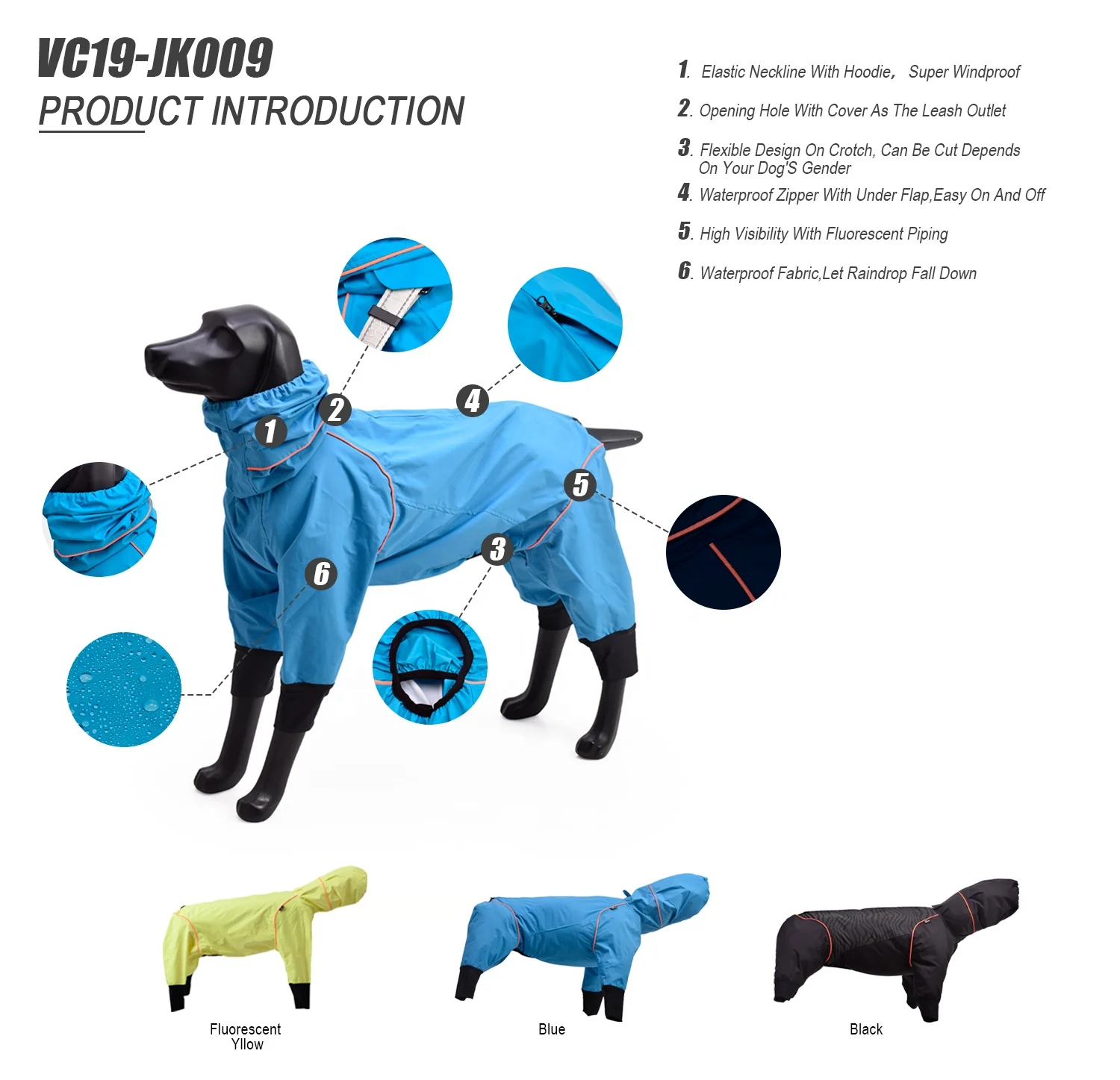 OEM Waterproof Pet Apparel Dog Rain Coat Overall Waterproof Jacket