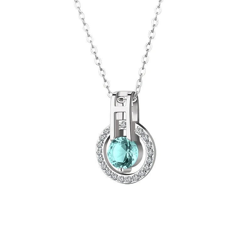 Custom Round Cubic Zircon Pendant Necklace Silver Crystal Necklaces Jewelry For Women