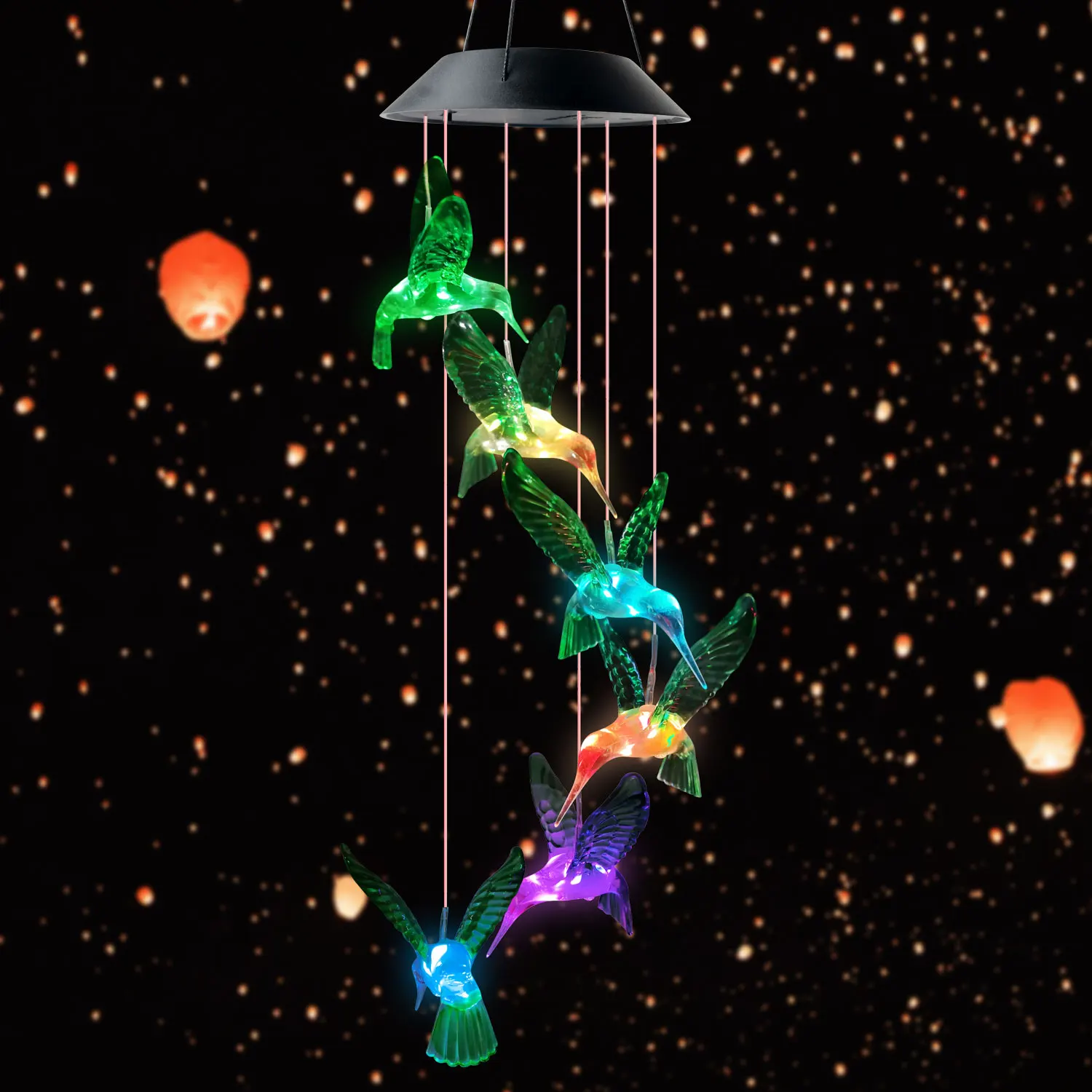 Factory OEM&ODM Solar Wind Chimes LED Outdoor Green Hummingbird  Decoration Garden Lights