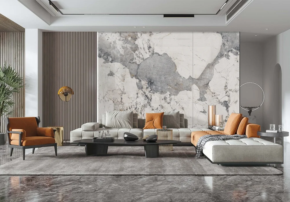 Porcelain polished glazed marble look slab tile flooring sintered stone for 15mm thickness
