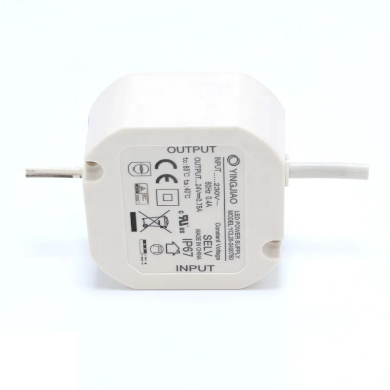 Yingjiao 20W Rainproof Constant Voltage Plastic Round Housing LED Driver 12V 24V CV Mode LED Power Supply