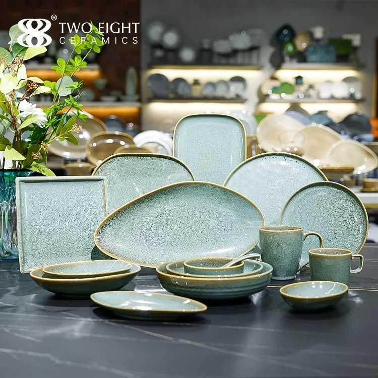 Modern Party Color Ceramic Dinner Plates Set Famous Design Custom Printing Porcelain Dinner Set Luxury Tableware Set