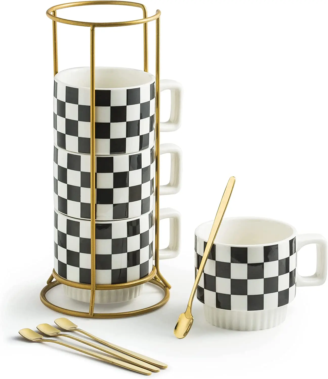 Nordic Black and White Porcelain 11oz Ceramic Couple Cup Tea Coffee Stacked Mug For Office