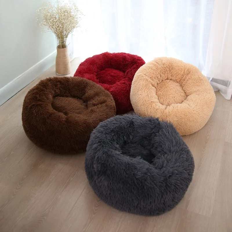 
Faux Fur Ultra Soft Washable Dog Cushion Cat Bed Pet Beds Washable Plush Round Luxury Dog Bed 