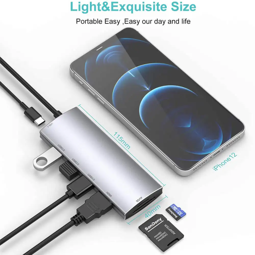  FARSINCE USB C Hub 7 in 1 3.1 Type to 4K HDMI 3 3.0 SD TF PD charging multiport