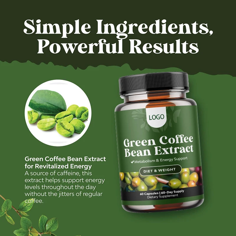 100% Natural Green Coffee Bean Capsules Metabolism & Energy & Digestion Support Green Coffee Bean Extract