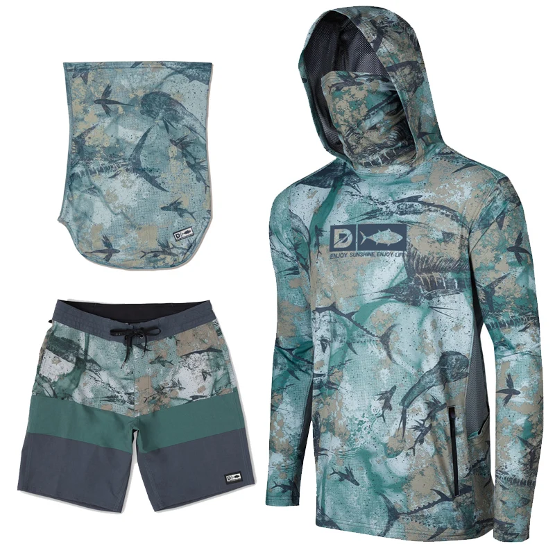 wholesale Camo fishing shirts with hood sublimated long sleeve fishing shirts Marsh wear fishing shirt