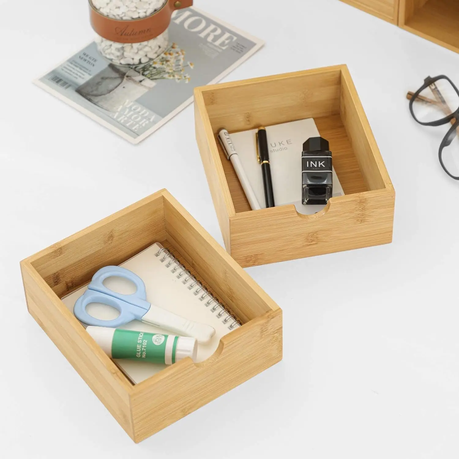 Bamboo Desk Organizer - Mini Bamboo Desk Drawer Tabletop Storage Organization Box