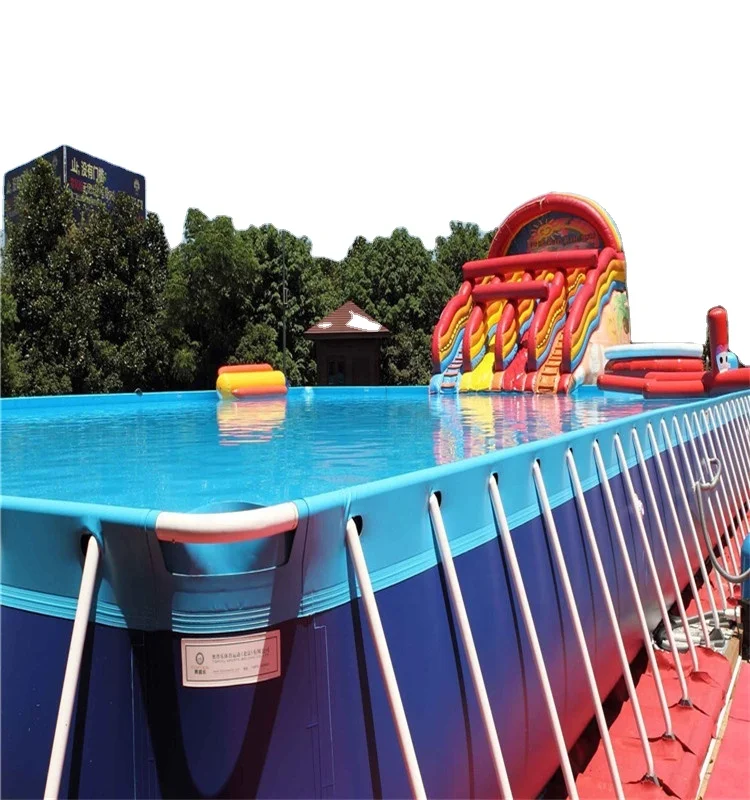 Customized Square Adult Steel Metal Frame Swimming Pool With Slide For Kids With Good Price Sale