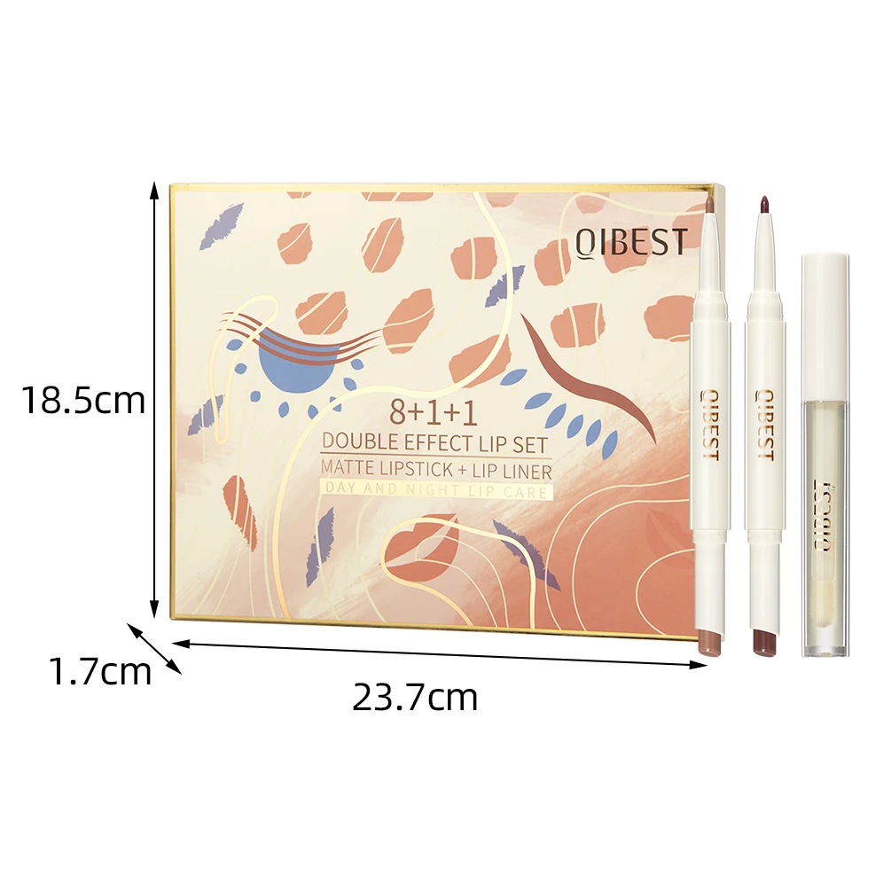 Double Headed 2 In 1 Design Matte Lipstick Lipliner Pencil Set Velvet Lip Liner Pen Clear Lip Oil Plumping