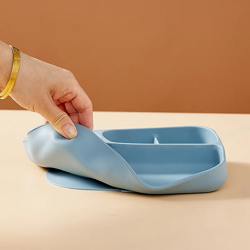22 x 17cm Rectangular Partitioned Dinner Plate Baby Feeding Training Solid Food Bowl Silicone Snack Food Supplement Bowl