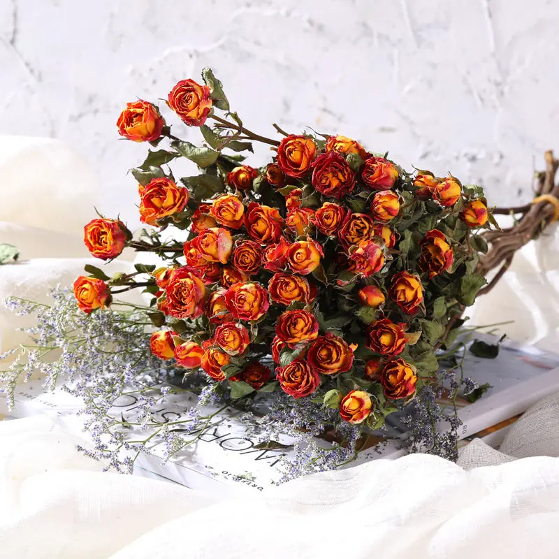 UKIQUEEN Wholesale Multi-headed Rose Dry Flower Bouquet Dried Flowers Roses Flowers for  home and wedding decoration