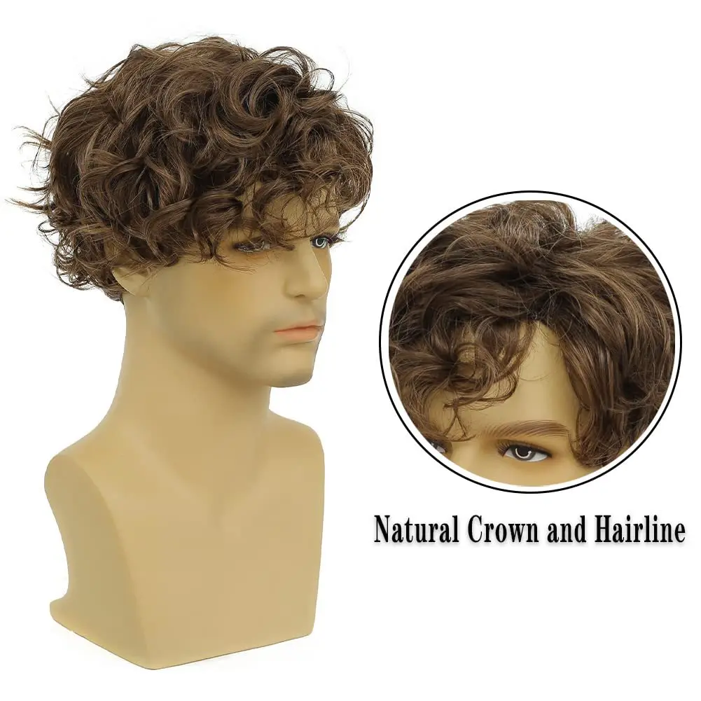 Wholesale Wigs for Men Black Color Daily or Party Male Hairstyle Short Natural Kinky Curly Men Wigs Synthetic Hair Wigs