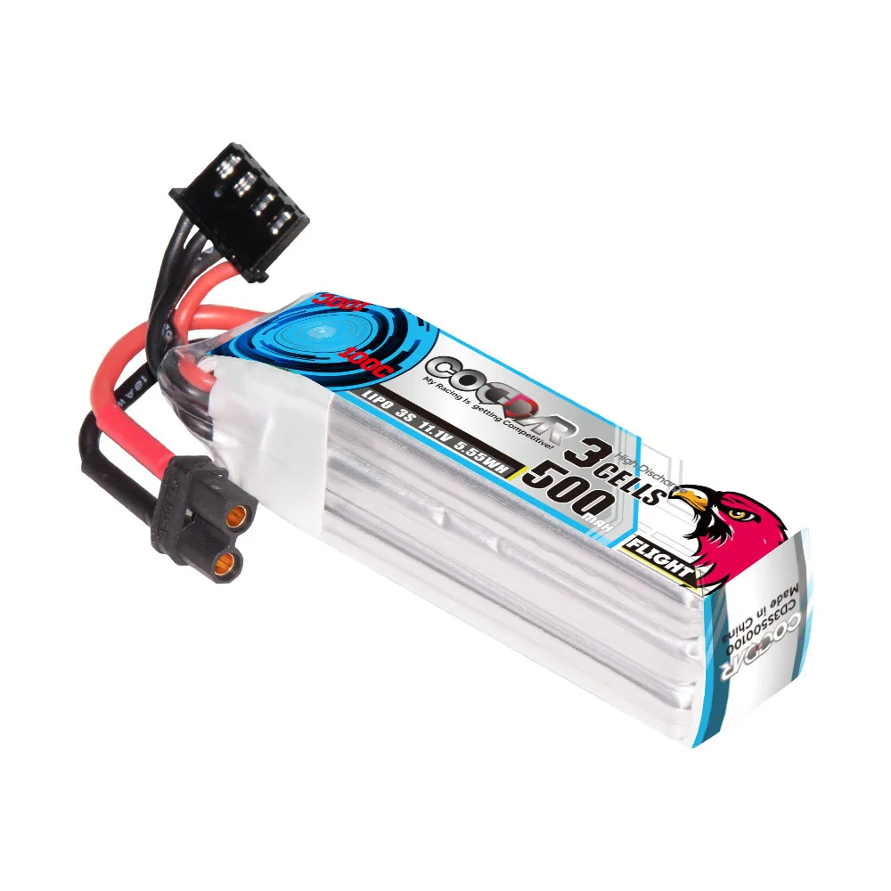 CODDAR RC LiPo Battery 3S 500MAH 11.1V 100C XT30 Long Type FPV Drone upgraded from 3S 450MAH