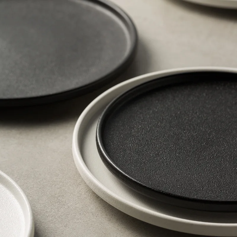 Luxury Modern Porcelain Japanese Style Ceramic Black And White Plates Sets Dinnerware Dishes