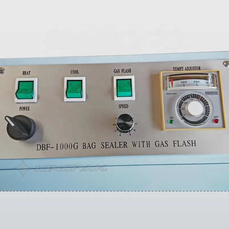 DBF1000G Continuous Plastic Bag Heat Sealing Machine With Gas Flash