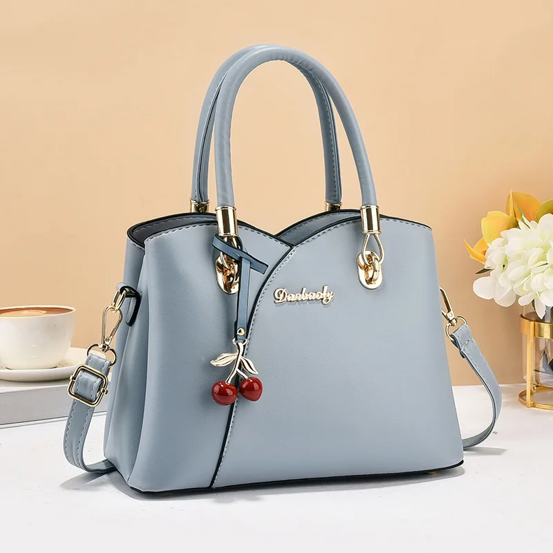 Little Fresh 2024 New Solid Color Pendant Fashion Versatile Soft Leather Shoulder Handbags Ladies Bags