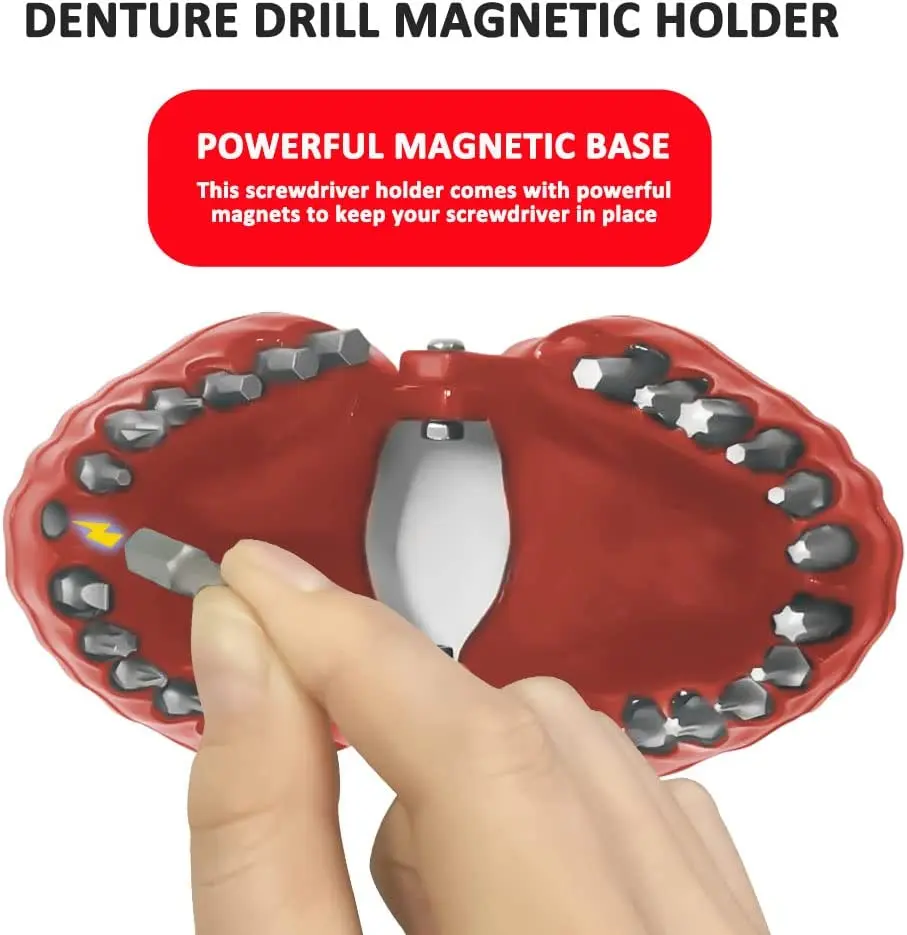 28pcs Teeth Model Screwdriver Drill Bit Organizer Holder, Denture Design magnetic Drill Bit Holder