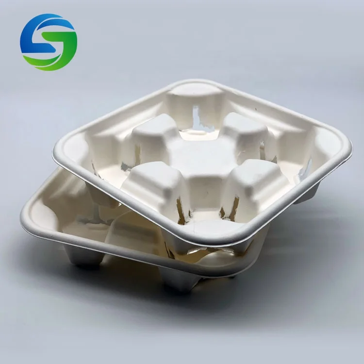 Sugarcane Bagasse Paper Pulp Molded Cosmetic Packaging Inserts Coffee Trays