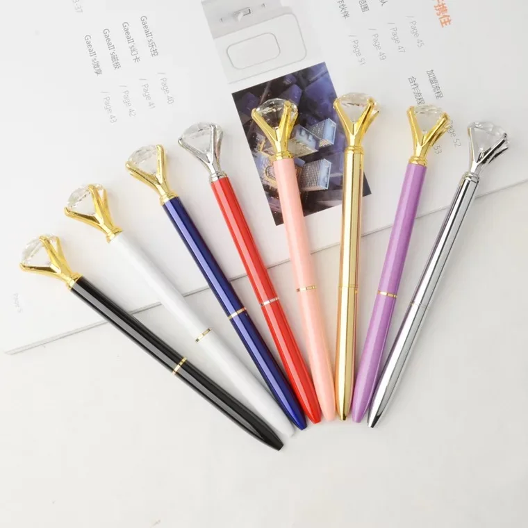 Wholesale promotion metal big top custom crystal diamond pen with logo