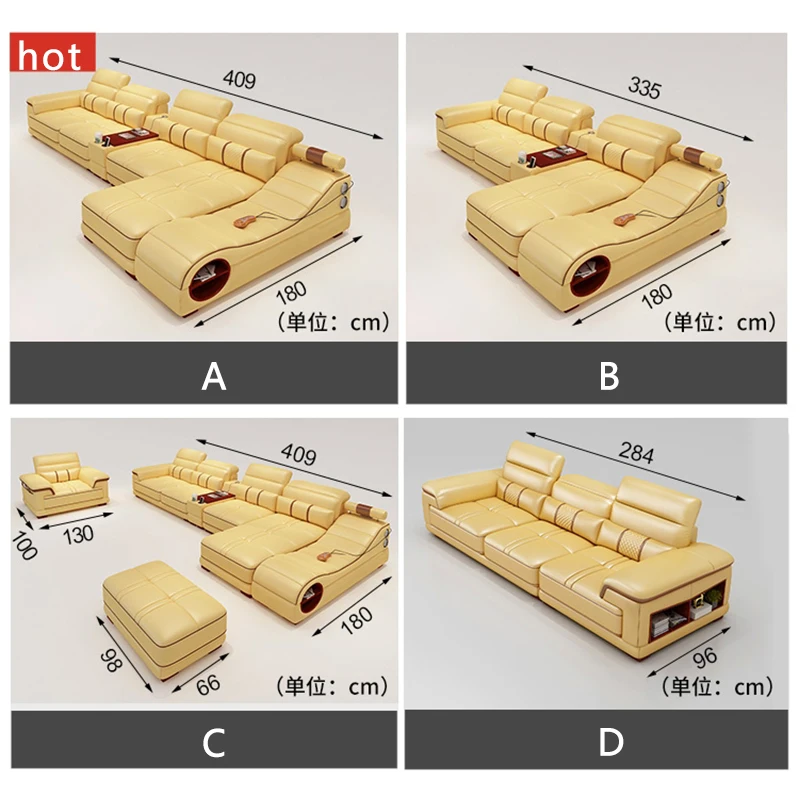 2021 Popular new products Massage function Furniture  Living Room Sofa Set Leather Sectional Sofa